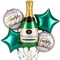 Wanna Party Green Champagne Bottle Birthday Foil Balloon Bouquet Set of 5 | Champagne Theme Helium Supported Balloons for Birthday Party Decoration, Cake Table Setup &amp; Celebration Backdrop