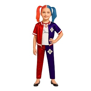 wanna party halloween costume for girls-harlei-quine costume red amp blue costume with jacket pants and sleevless tees - size - m - age 5 to 7