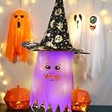 Wanna Party Halloween Lighted Witch Hat and Ghost String Light Decoration- Light Up Hanging Witch Hat Ghost Jack-O-Lantern Colorful Light Decor for Indoor Outdoor Halloween Yard Porch Decor- Purple