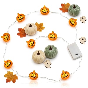 wanna party halloween pumpkin led string lights - 6 feet  battery operated orange pumpkin lights for indoor amp covered outdoor halloween decorations party backdrop window door amp home dcor