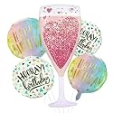 Wanna Party Happy Birthday Balloon Decoration Set (Pack of 5) | Pink Champagne Glass Foil Balloon with Birthday Balloons Kit for Party Decoration Supplies
