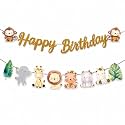 Wanna Party Happy Birthday Glitter Jungle Animal Paper Banner – 9 Feet, Set of 2 | Safari Theme Birthday Hanging Banners for Kids Party Decoration, Cake Table, Wall Backdrop &amp; Photo Booth Decor