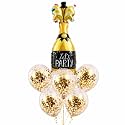 Wanna Party “Let’s Party” Champagne Glass Foil Balloon Set of 6 for Celebration Decoration | 1 Supershape Champagne Balloon + 5 Gold Confetti Balloons | Helium Supported Party Decor Supplies