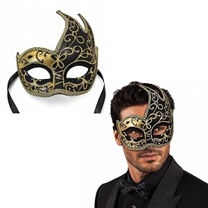 wanna party midnight elegance golden black venetian masquerade eye mask for men amp women  unisex fancy dress party mask for carnival halloween theme party cosplay amp photo prop  1pc