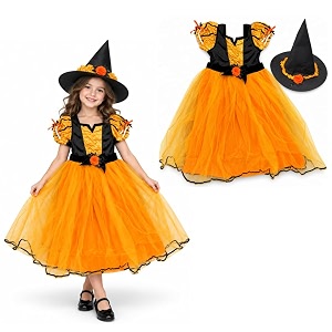 wanna party orange witch costume for kids size m age 57 years  2pc halloween fancy dress with witch dress amp hat  halloween dress for girls school fancy dress role play amp stage show