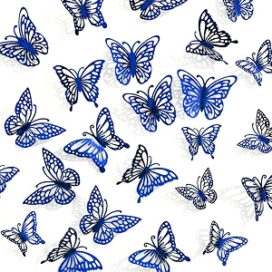 wanna party pack of 12 3d laser blue butterfly wall decor - 3 sizes baby shower and cake decorations