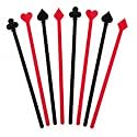 Wanna Party Pack of 8 Black and Red Poker Shape Cocktail Stirrers Food Decoration for Bar, Serving Drinks, Coffee or any Beverage for Diwali Cards Party