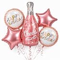 Wanna Party Pink Champagne Bottle Birthday Foil Balloon Bouquet Set of 5 | Pink Theme Helium Supported Balloons for Birthday Party Decoration, Cake Table Setup &amp; Celebration Backdrop
