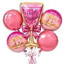 Wanna Party Pink Champagne Glass Birthday Foil Balloon Bouquet Set of 5 | Pink Theme Helium Supported Balloons for Birthday Party Decoration, Cake Table Setup &amp; Celebration Backdrop