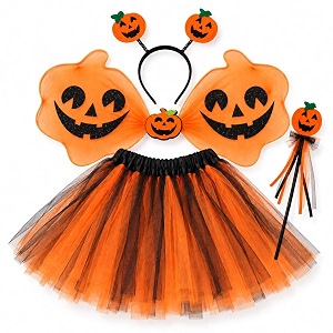 wanna party pumpkin tutu dress costume set for kids  3pc  orange amp black halloween fancy dress set with pumpkin mask amp headband  costume party school event role play amp photo shoot