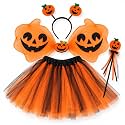Wanna Party Pumpkin Tutu Dress Costume Set for Kids – 3PC | Orange &amp; Black Halloween Fancy Dress Set with Pumpkin Mask &amp; Headband | Costume Party, School Event, Role Play &amp; Photo Shoot