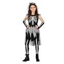 WANNA PARTY Sassy Skeleton Costume for Kids- Skeleton Jumpsuit Costume with Tutu and Floral Headband with White Veil - Size S - Age 3 to 5 for Halloween Costume for Girls