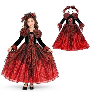 wanna party scarlet vampire costume for kids red - size m  halloween fancy dress costume with dress amp headband  spooky costume for theme party school event amp stage performance  age 5 to 7