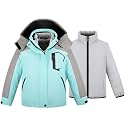 wantdo Girls' 3-in-1 Ski Jacket Windproof Winter Coat Hooded Raincoat