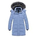wantdo Girls Winter Coats Long Puffer Jackets Fleece Lined Removable Hood