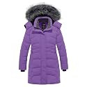 wantdo Girls Winter Coats Long Puffer Jackets Fleece Lined Removable Hood