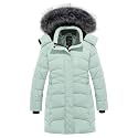 wantdo Girls Winter Coats Long Puffer Jackets Fleece Lined Removable Hood