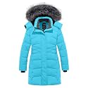 wantdo Girls Winter Coats Long Puffer Jackets Fleece Lined Removable Hood
