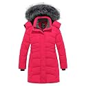 wantdo Girls Winter Coats Long Puffer Jackets Fleece Lined Removable Hood