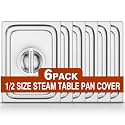 WantJoin Steam Table Hotel Pan Lid Cover with Handle 1/2 Half Size 6 Pack, Stainless Steel Metal Tray Sets Food Storage Container, Restaurant Chafing Chafer Dishes Commercial Buffet Catering Supplies