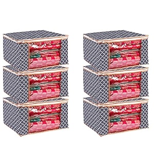 bmg import export wardrobe organizer for clothes cloth storage bag with zipper clothes organizer with transparent window non wowen material cloth cover for saree lehengha shuit dress grey pack of 6