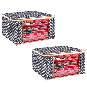 wardrobe organizer for clothes bmg import export cloth storage bag with zipper clothes organizer with transparent window non wowen material cloth cover for saree lehengha shuit dress grey pack of 2