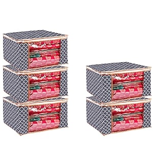 wardrobe organizer for clothes bmg import export cloth storage bag with zipper clothes organizer with transparent window non wowen material cloth cover for saree lehengha shuit dress grey pack of 5