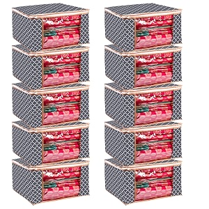 wardrobe organizer for clothes bmg import export cloth storage bag with zipper clothes organizer with transparent window non wowen material cloth cover for saree lehengha shuit dress grey pack of 10