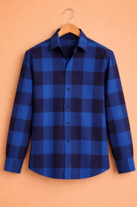 Waridashi Men Checkered Casual Blue Shirt
