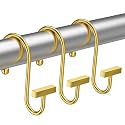 Warm Gold Shower Curtain Hooks, Bathway Shower Curtain Rings Rust Proof, 12PCS Shower Hooks for Shower Curtain, T-Bar Design Convenient Elegant Shower Curtain Hangers for Bathroom Kitchen Wardrobe