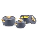 WARMEO Pearl Round Shape Inner Steel Casserole| BPA Free|Advanced P.U. Insulation|Keeps Food hot &amp; Fresh for Long Hours|Chapati, Roti, Biryani and More Set of 3 (1500,2000, 2500ml) Color- Iron Grey