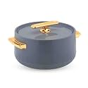 WARMEO Pearl Round Shape Inner Steel Casserole Pack of 1(1700ml,Color- Iron Grey) BPA Free|Advanced P.U. Insulation|Keeps Food hot &amp; Fresh for Long Hours|Chapati, Roti, Biryani and More