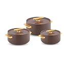 WARMEO Pearl Round Shape Inner Steel Casserole| BPA Free|Advanced P.U. Insulation|Keeps Food hot &amp; Fresh for Long Hours|Chapati, Roti, Biryani and More Set of 3 (1500,2000, 2500ml) Color- Iron Grey