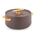 WARMEO Pearl Round Shape Inner Steel Casserole Pack of 1(1700ml,Color- Frosted Chocolatel) BPA Free|Advanced P.U. Insulation|Keeps Food hot &amp; Fresh for Long Hours|Chapati, Roti, Biryani and More