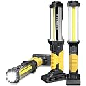 ​​WARSUN 2PC Rechargeable 1500LM COB LED Work Light-Magnetic Hands-Free Trouble Light with Hook, IPX4 Waterproof for Garage Repair, Mens Fathers Gifts-Emergency Light Tool for Men (Yellow)​