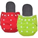 Washable & Reusable Cloth Diaper for Baby Age (3M-3Y) Colour - Green and Red with 2 Insert