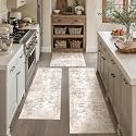Washable Beige Grey Neutral Kitchen Runner Rug Set of 3