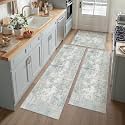 Washable Blue Cream Neutral Kitchen Runner Rug Set of 3