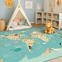 Hazo Haus Washable Kids Playroom Rug – 5x7 Play Rug for Preschool Toddlers, Girls, Educational with Cute Animals – Non-Slip, Stain Resistant, Soft &amp; Safe for Bedroom, Play Room and Classroom - Blue