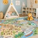 Washable Kids Rug 5x7 North America Map for Playroom – Educational Carpet for Preschool, Daycare, Classroom – Learn Geography, Animals &amp; Landmarks – Fun Washable Rug for Large Kids
