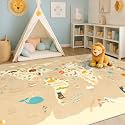 Hazo Haus Washable Kids Rug for Playroom – 5x7 Toddlers Room Play Rug, Educational World Map Area Rug with Cute Animals – Non-Slip, Stain Resistant, Soft &amp; Safe, Nursery, Kids Room, Bedroom - Beige