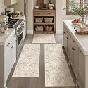 Washable Neutral Beige Kitchen Runner Rug Set of 3
