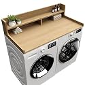 Washer Dryer Countertop, 54" x 27.55" 2-Tier Washer Dryer Topper with Edge, for Laundry Room Organization Oak
