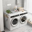 Washer Dryer Countertop, Wave Design Laundry Organizer with Side Hanging Rod &amp; Hooks, Washer Top Shelf for Folding Clothes and Storage