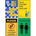 Washroom &amp; Toilet Sign Sticker Set (Pack of 4) | Toilet Rules, Flush After Use, Remove Footwear, Washroom Sign | Self-Adhesive Wall Sign Boards with Corner Holes | 20.5 x 14.5 cm (Flush The Toilet, Medium -20.5 x 14.5 CM)