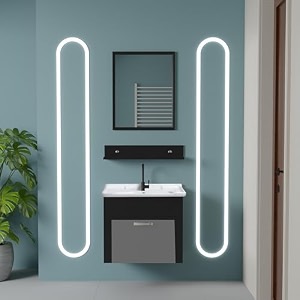 wassmist bathroom vanity washbasin cabinet with mirror amp shelf  wall mounted wash basin with cabinet full set  waterproof amp unbreakable black amp silver