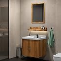WASSMIST Bathroom Vanity Washbasin Cabinet with Mirror &amp; Shelf | Wall Mounted Wash Basin with Cabinet Full Set | Waterproof &amp; Unbreakable (Brown)