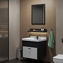 WASSMIST Bathroom Vanity Washbasin Cabinet with Mirror &amp; Shelf | Wall Mounted Wash Basin with Cabinet Full Set | Waterproof &amp; Unbreakable (Black &amp; Silver)