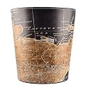 Wastebasket, Retro European Style Household Home Office Round PU Leather Waste Bin Paper Basket Trash Can Dustbin Garbage Bin Wastepaper Basket Ashcan Ashbin - Map