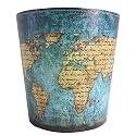 Wastebasket, Retro European Style Household Home Office Round PU Leather Waste Bin Paper Basket Trash Can Dustbin Garbage Bin Waste-Paper Basket Ashcan Ashbin Without Lid - World Map